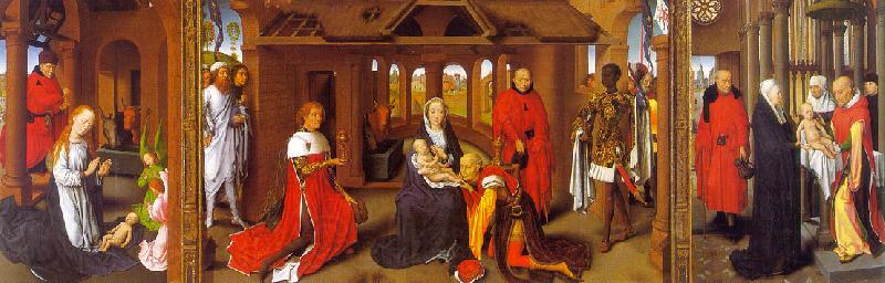 Hans Memling Triptych featuring The Nativity, The Adoration of the Magi The Presentation in the Temple Norge oil painting art